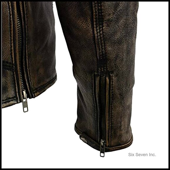 Men's Classic Distressed Brown Leather Triple Stitched Motorcycle Biker Jacket - Picture 2 of 7
